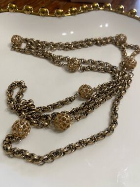 VTG Gold-Tone Filigree Bead Long Necklace